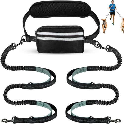 Hands Free Dog Leash with Pouch – Double Leash for Two Dogs