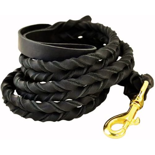 J&J Dog Supplies Deluxe Full-Braided Leather Dog Leash (Black, 30", 3/4")