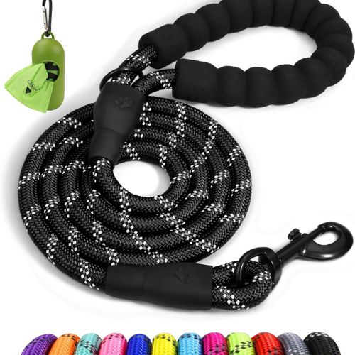 Taglory Rope Dog Leash (6FT, 1/2 inch, Black)