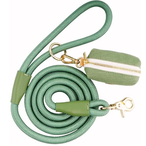 5FT Nylon Dog Leash with Poop Bag Holder (Sage Green)