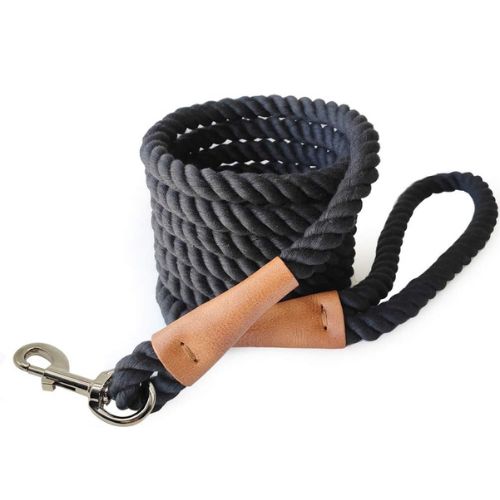 BTINESFUL Heavy Duty Cotton Rope Dog Leash (10ft, 1/2" Black)