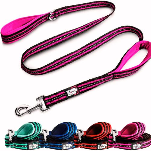 Black Rhino Heavy Duty Dog Leash (5 ft, Dual Handle – Pink & Black)