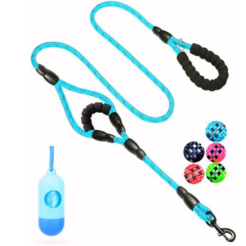 JSXD Heavy Duty Double Handle Dog Leash (5 FT, Blue)