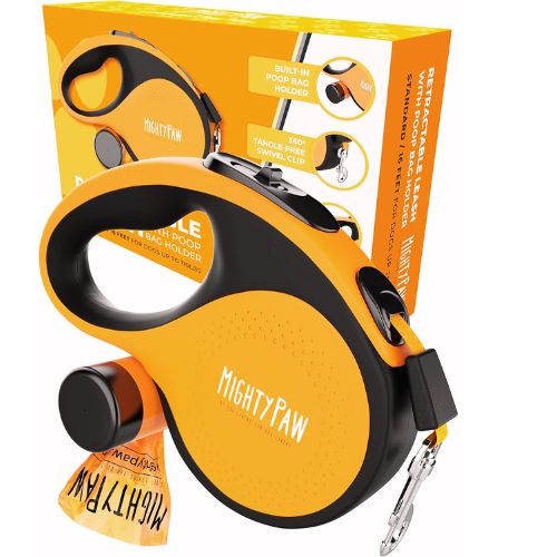 Mighty Paw Retractable Leash with Built-in Poop Bag Holder