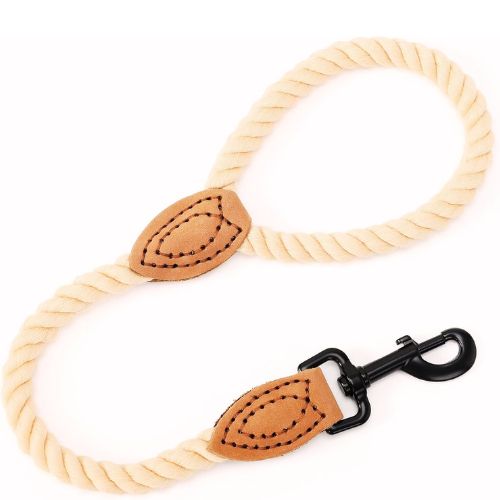 Mile High Life Short Dog Leash – Braided Cotton with Leather Tip