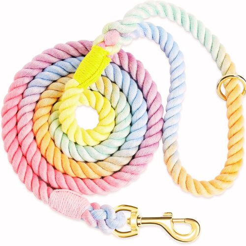NUGUTIC 5FT Handmade Braided Cotton Rope Leash – Colorful Macaron
