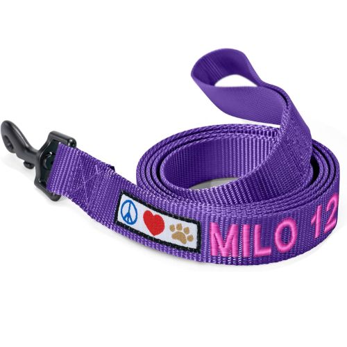 Pawtitas Personalized Dog Leash (6 ft, M/L, Purple)