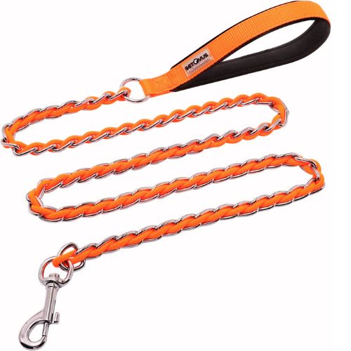 S-ETOVUS Chew Proof Metal Dog Leash (4FT, Orange)