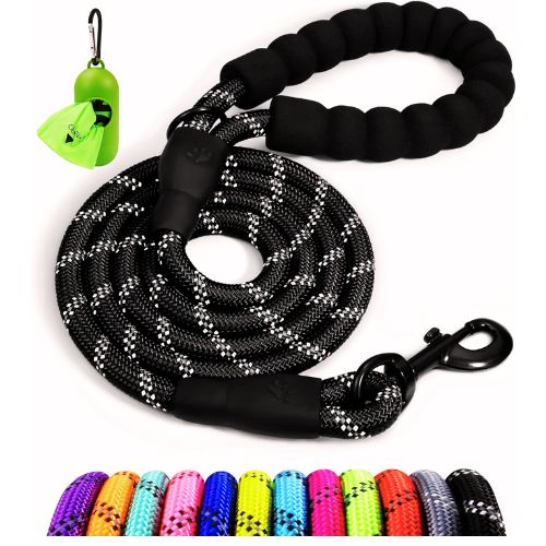 Taglory Rope Dog Leash – 6 FT, Black (1/2")