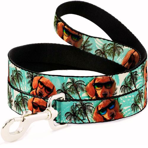 Dog Leash Dachshund in Shades Palm Trees (4 Feet Long, 0.5 Inch Wide)