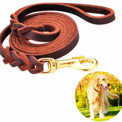FAIRWIN 6ft Braided Leather Dog Leash – Heavy Duty, Military Grade, Brown
