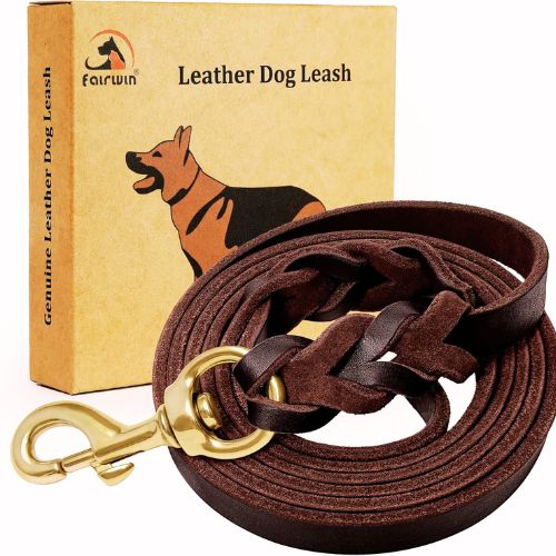 FAIRWIN 6ft Braided Leather Dog Leash – Heavy Duty, Military Grade, Brown