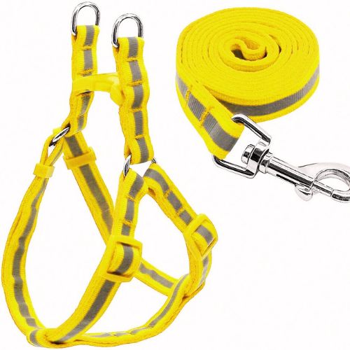 Kuntrona 7-Color Nylon Reflective Harness & Leash Set (Small – Yellow)