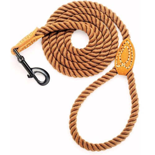 Mile High Life Dog Leash, Braided Cotton Rope Leashes with Leather Tip
