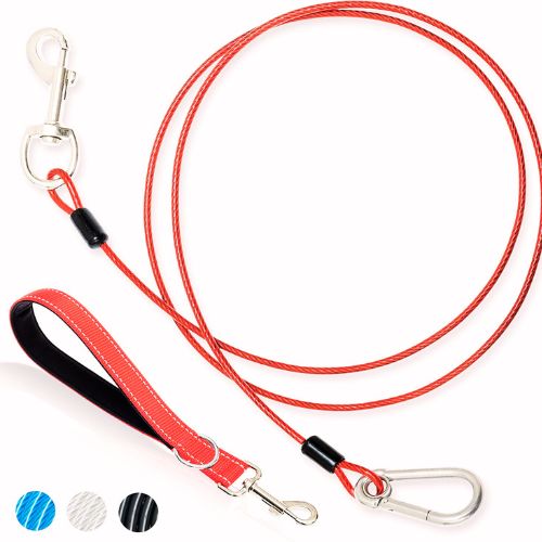 .PAWNISAW Short Dog Leash - Chew Proof 5 FT Dog Tie Out Cable with Reflective Soft Padded Handle