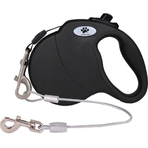 CROWN PAWS 16ft Retractable Dog Leash (Large, Black)