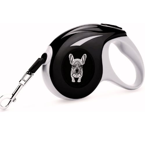 Frenchie French Bulldog Retractable Dog Leash – 10 ft with Anti-Slip Handle