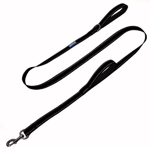 Heavy Duty Double Handle Traffic Dog Leash Reflective Nylon 6 Foot (Black)